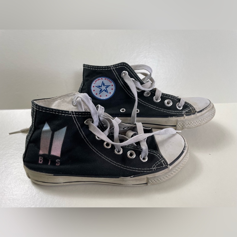 Bts K Pop Sneakers Women’s 37 6.5 Korean Boy Band Black High Top Shoes Used Cond